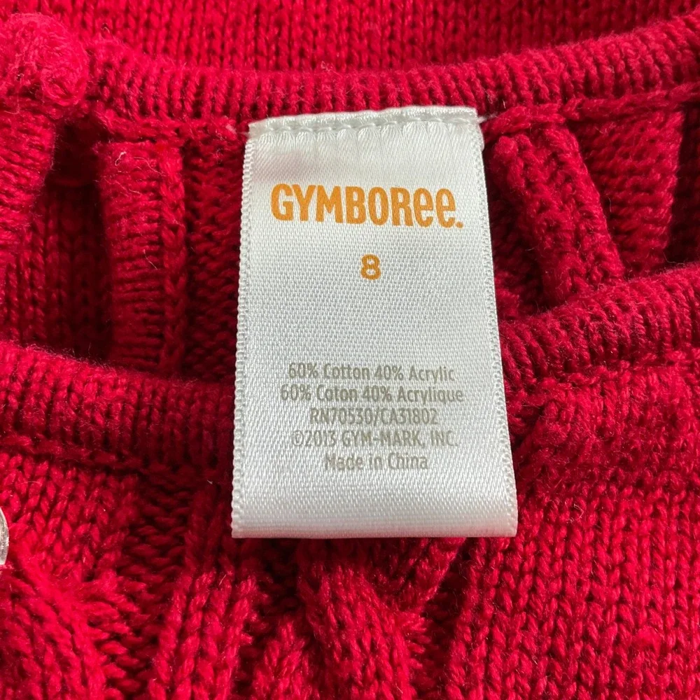 Gymboree Girls Red Knit Dress Rhinestone Cable Knit Flower Sz 8‎ Holiday Sweater